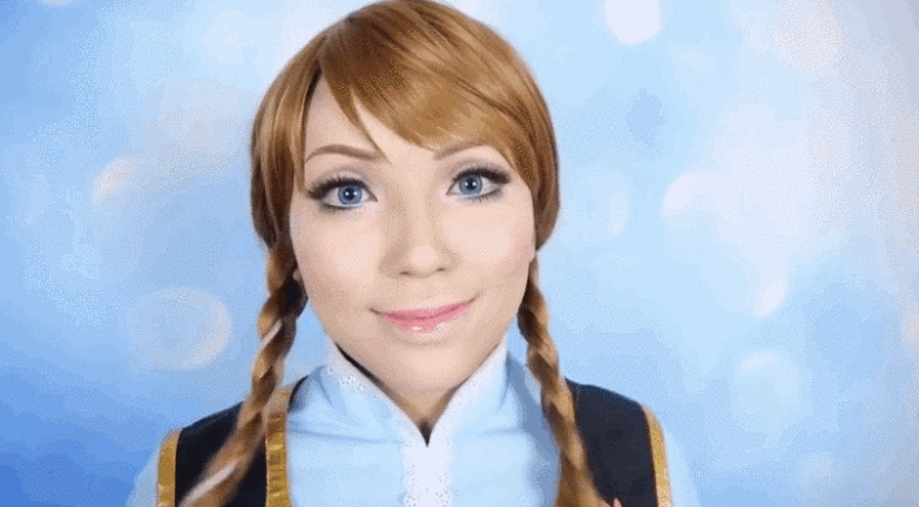 The girl tried on the images of 15 disney princesses