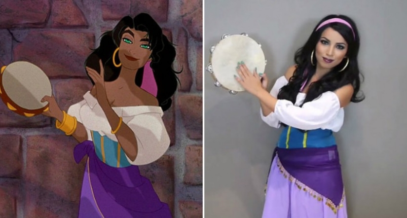 The girl tried on the images of 15 disney princesses