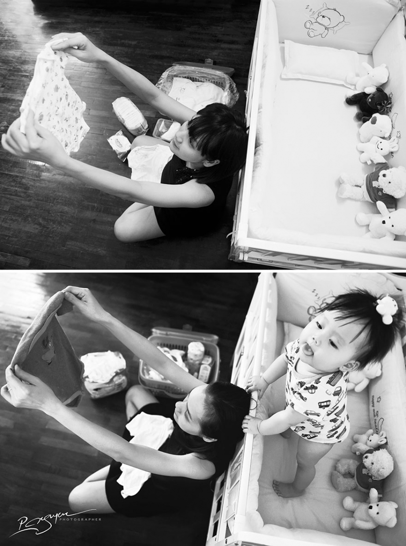 The Vietnamese withdrew, what was the life of his wife before the birth and how things have changed after