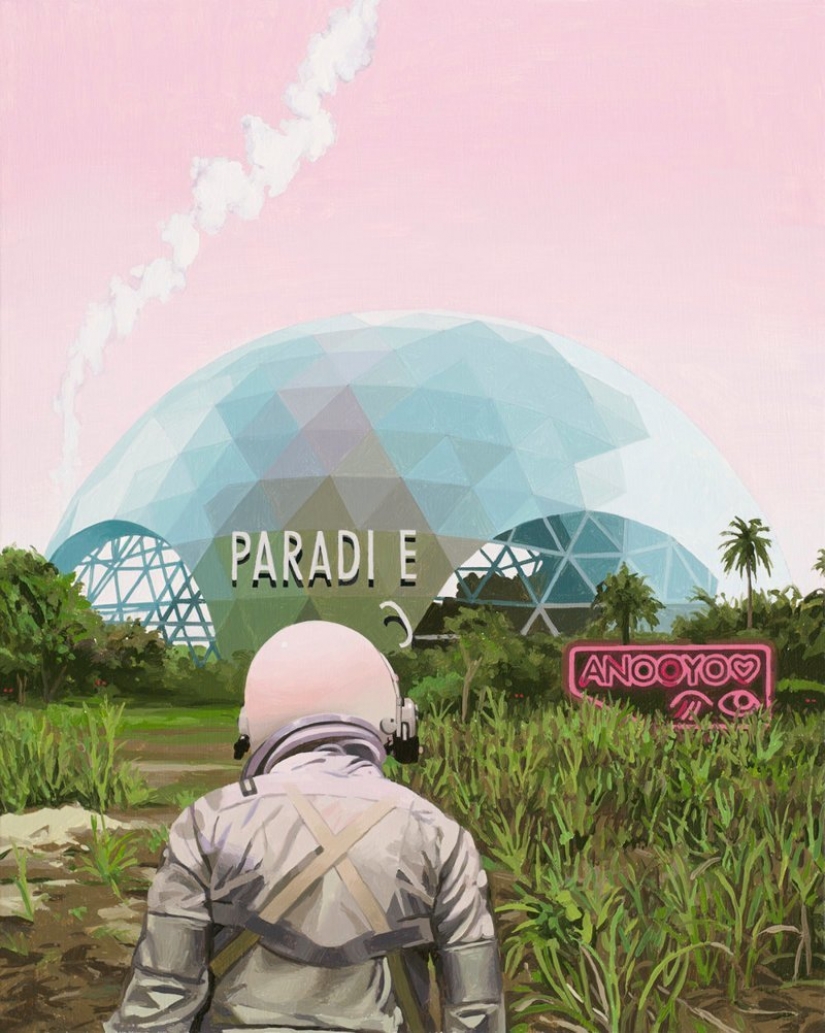 Vagando solitario astronauta sobre las ruinas de la civilización