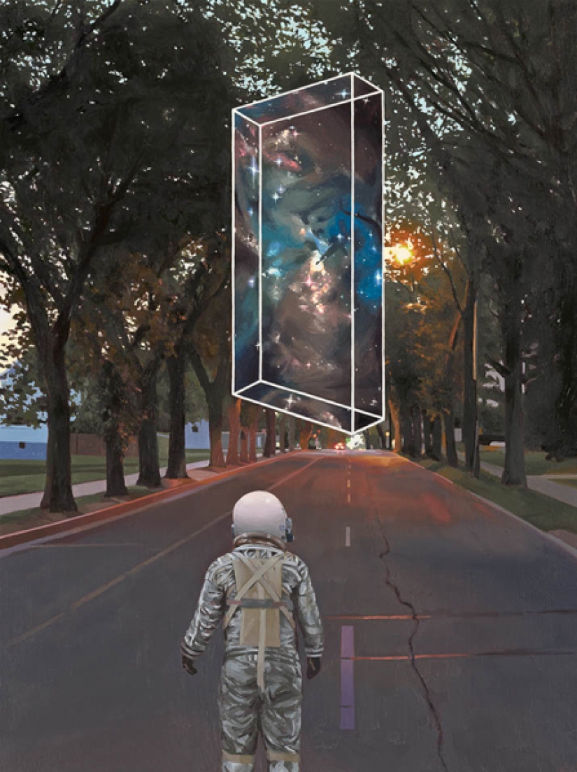 Vagando solitario astronauta sobre las ruinas de la civilización