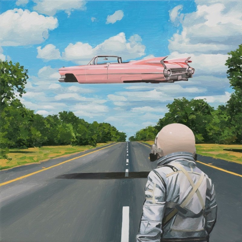 Vagando solitario astronauta sobre las ruinas de la civilización