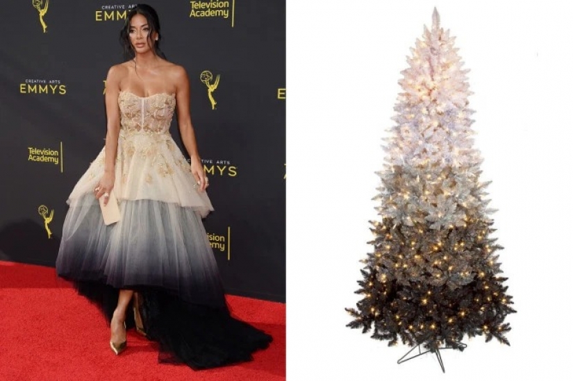 Vestida para la ocasión estrellas como árbol de Navidad: 13 imágenes de moda de las celebridades y los árboles de Navidad en el mismo estilo