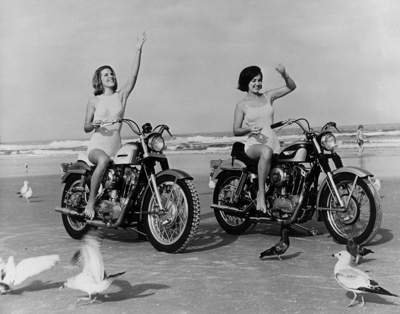 Vintage photo cool girls on motorcycles