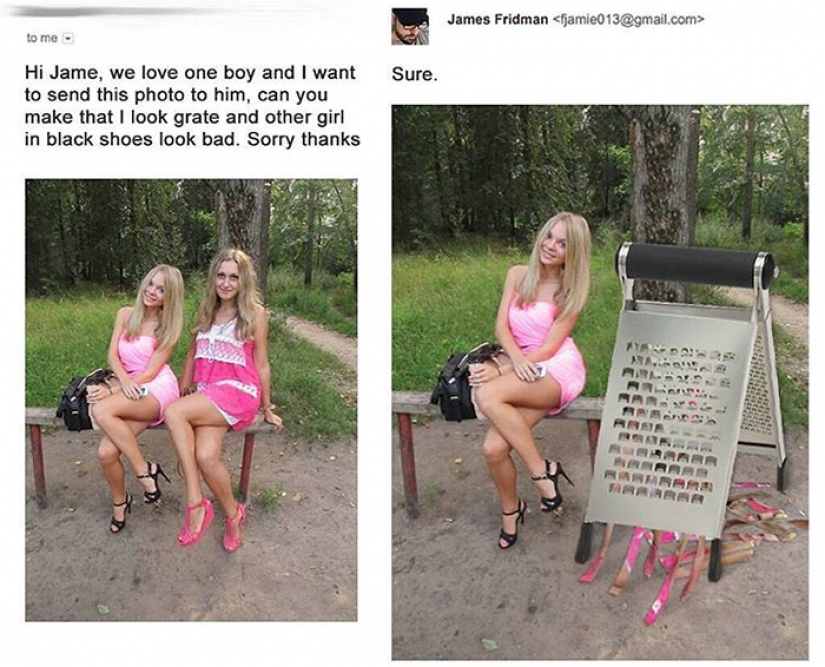 When you ask for a photoshop of the picture and the Retoucher is a master of trolling