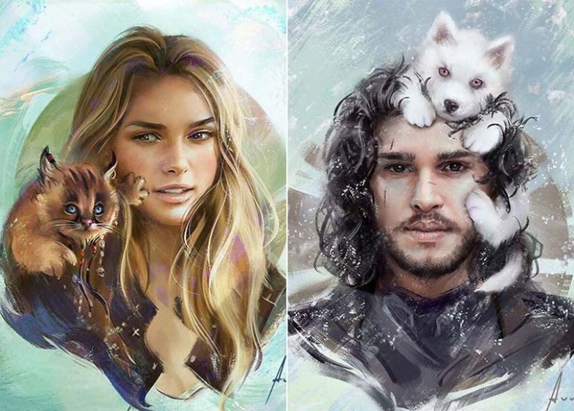 8 famous characters and their "totem" creatures from the artist Alexei Vinogradov