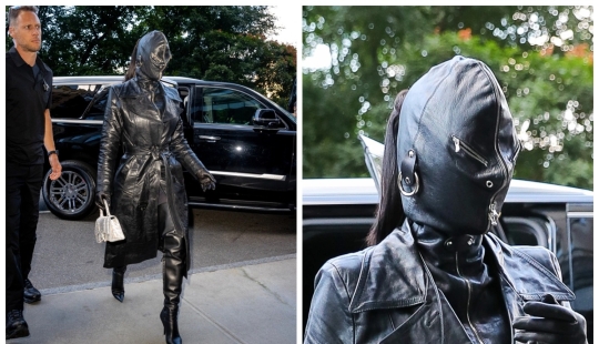 A BDSM-style walk: Kim Kardashian walked around New York in a leather mask A BDSM-style walk: Kim Kardashian walked around New York in a leather mask