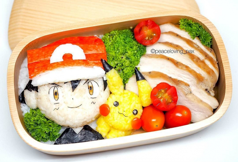 A girl hides edible Pokemon in terribly cute and appetizing lunches