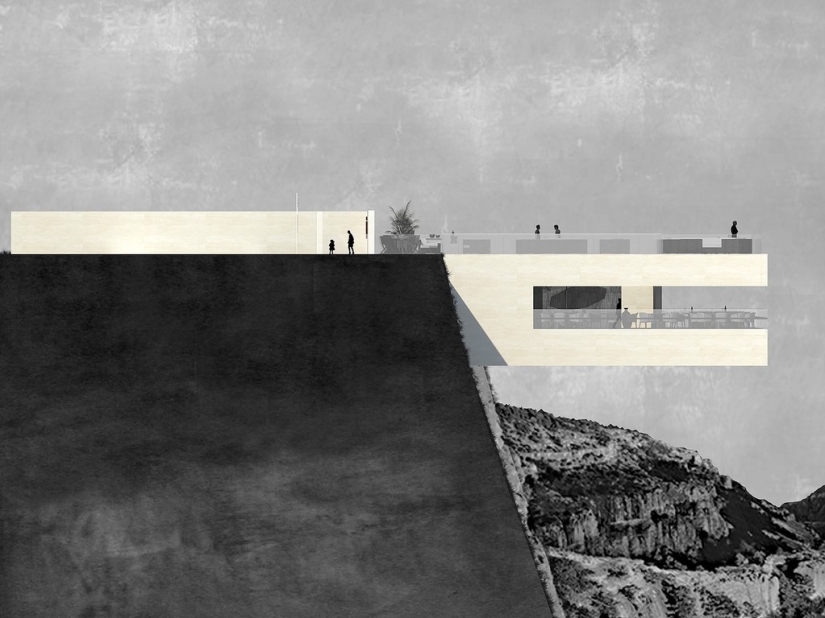 A partir de la altura de vuelo de los pájaros: un proyecto muy interesante, bar en la roca