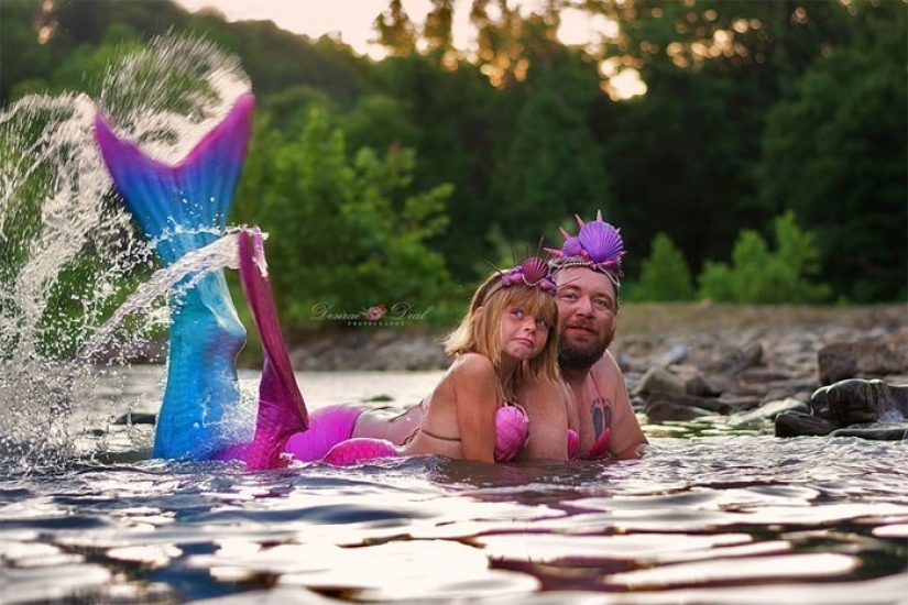 A photo shoot of a father with a little daughter in the image of mermaids conquered social networks A photo shoot of a father with a little daughter in the image of mermaids conquered social networks