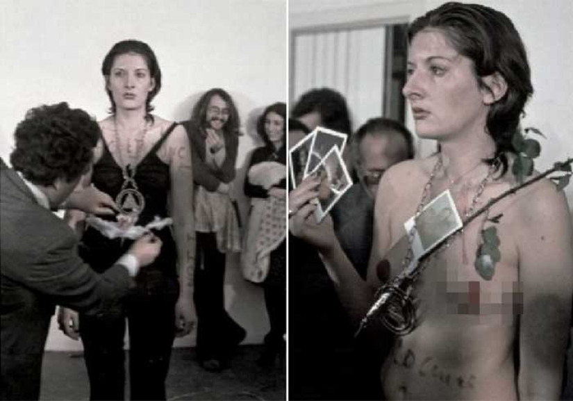 A terrible experiment: the artist stood at attention for 6 hours and allowed the audience to do anything with her A terrible experiment: the artist stood at attention for 6 hours and allowed the audience to do anything with her