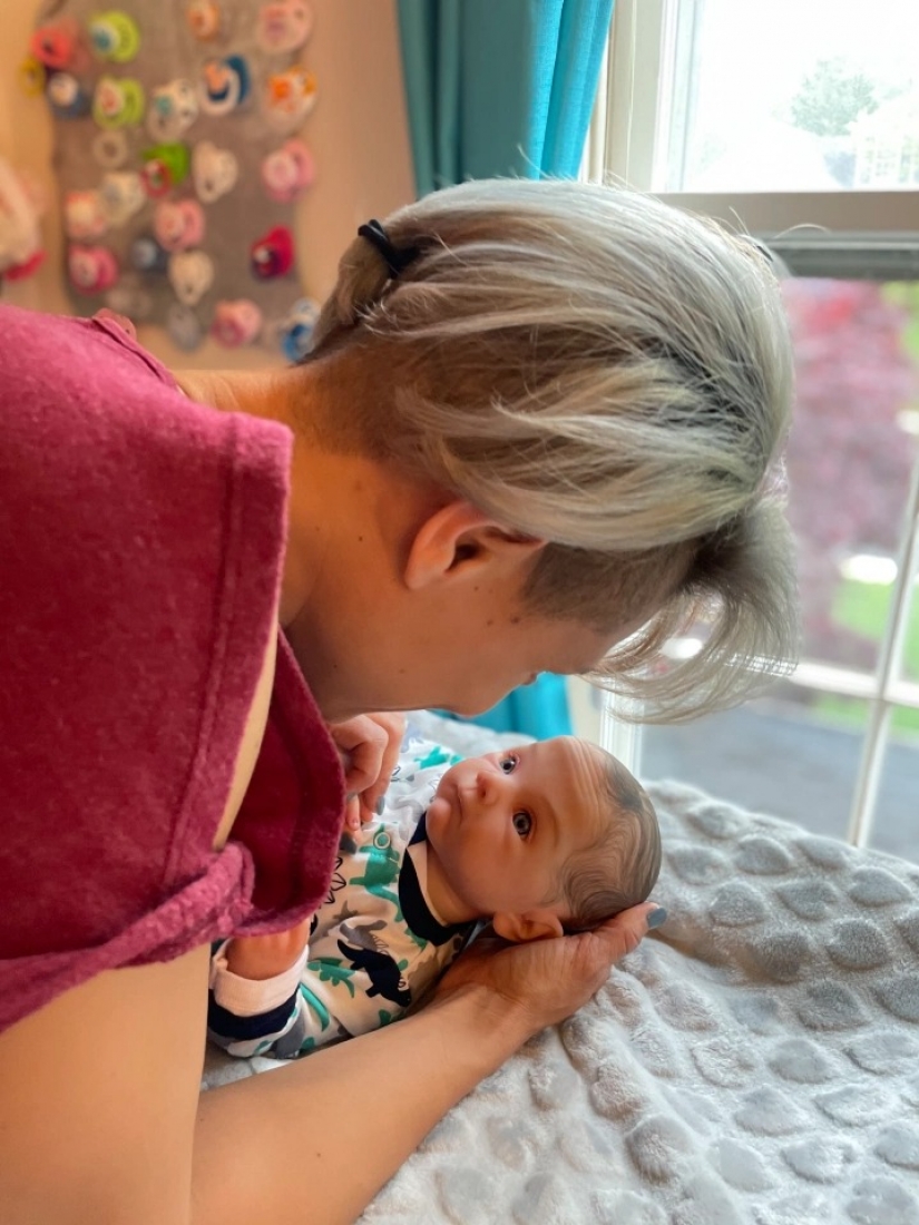 American woman takes care of realistic babies to drown out the pain of parting with her own children