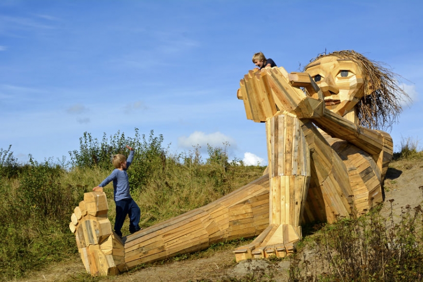 An artist has drawn a treasure map and hidden friendly giants in the forests of Copenhagen