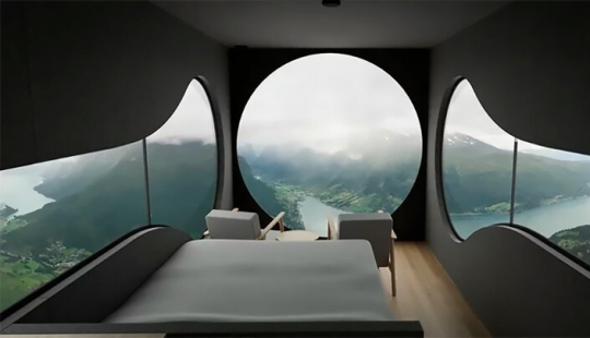 Bird boxes with views of the fjords and mountain ranges of Norway Bird boxes with views of the fjords and mountain ranges of Norway