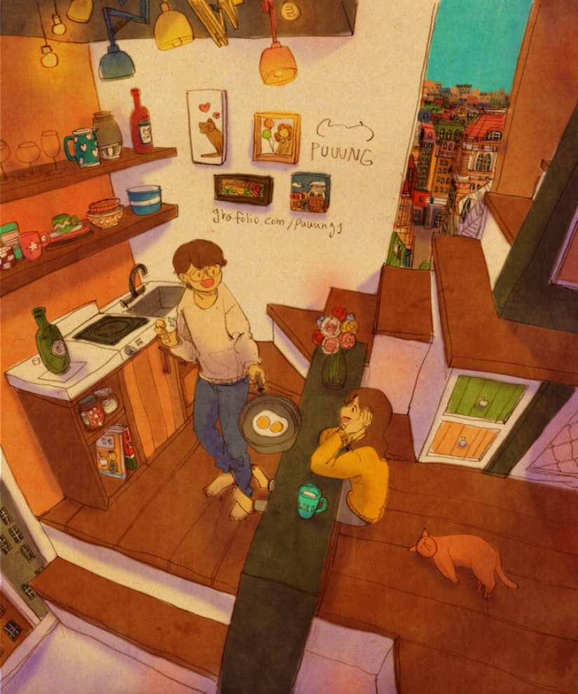 Cálidas ilustraciones en acuarela sobre el amor de un artista surcoreano