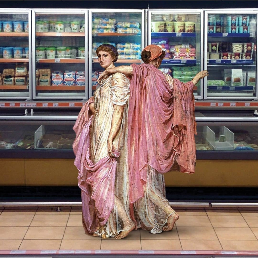 Con pinturas de pinturas clásicas en la vida moderna