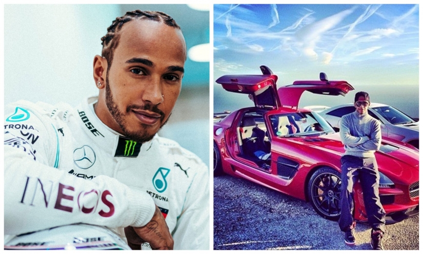 Cool guy on cool cars: una colección elegante de coches del corredor Lewis Hamilton