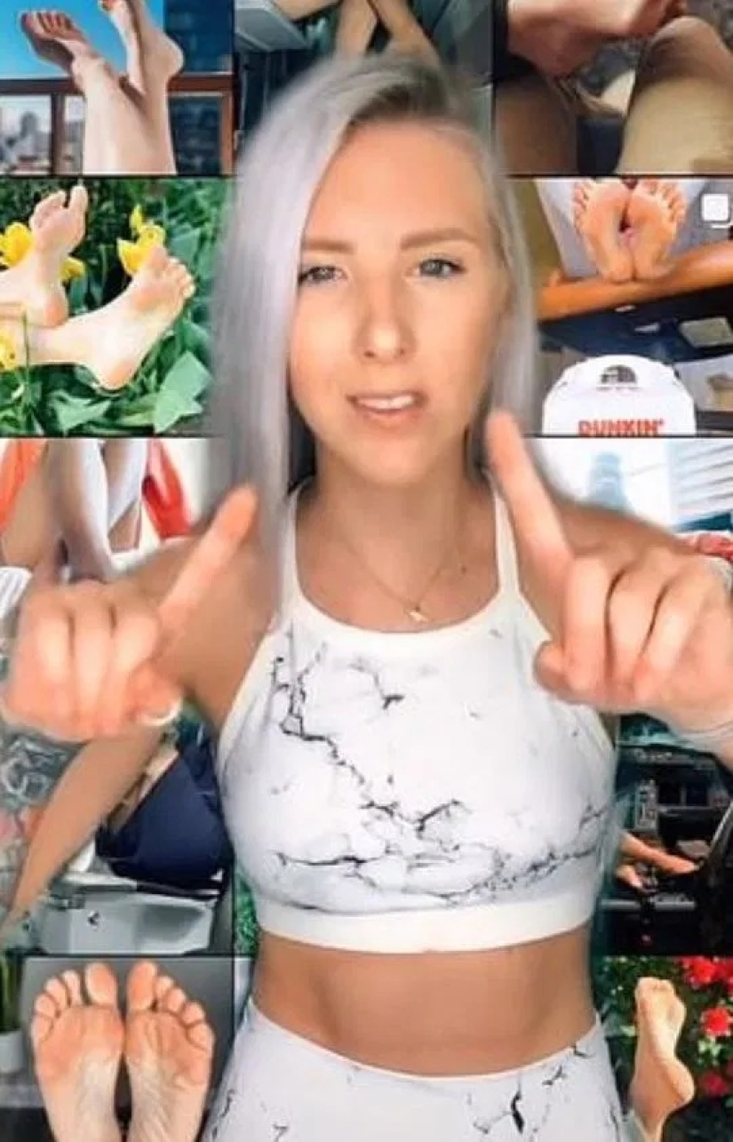 Dinero bajo los pies: una azafata recibe sumas ordenadas y regalos para fotos de pies