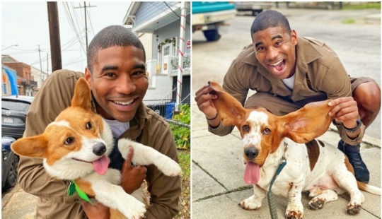 Divertido courier fotografiado con cada perro que cumple Divertido courier fotografiado con cada perro que cumple