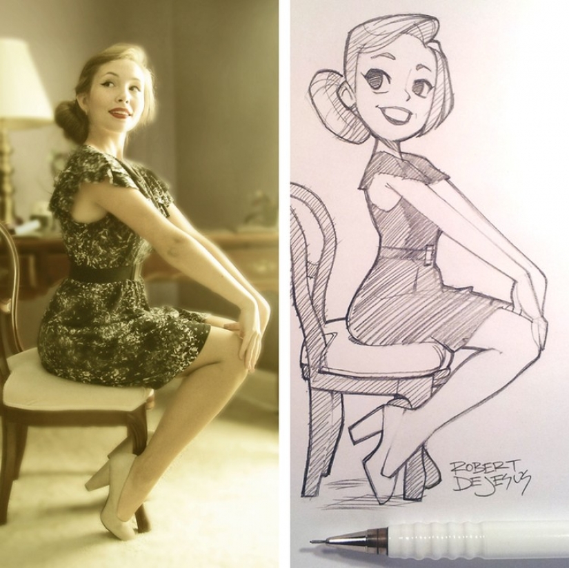 El artista dibuja versiones de dibujos animados de personas