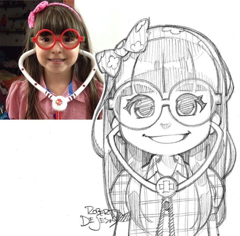 El artista dibuja versiones de dibujos animados de personas