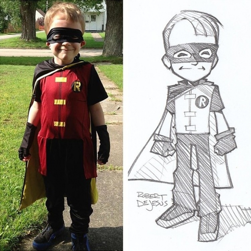 El artista dibuja versiones de dibujos animados de personas