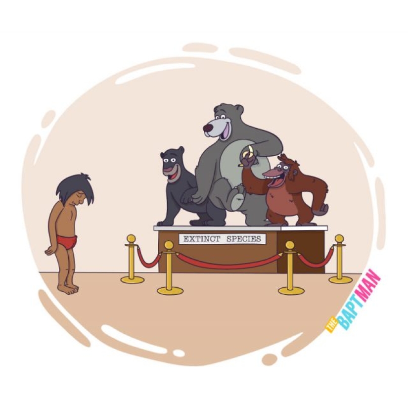 El artista trató de imaginar cómo estos famosos personajes sufrirían los desastres ambientales.