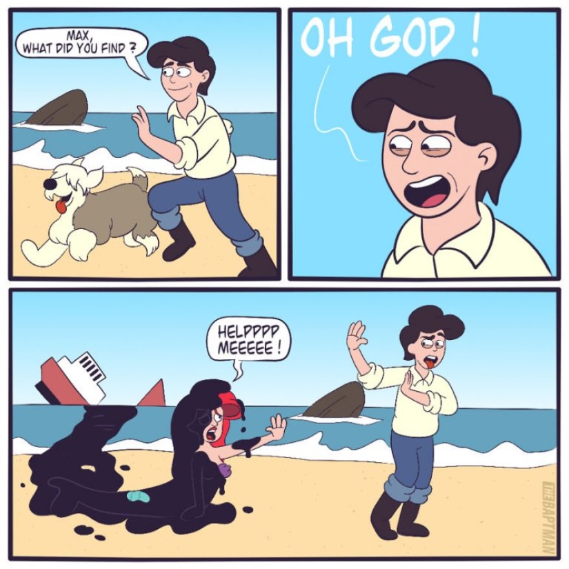 El artista trató de imaginar cómo estos famosos personajes sufrirían los desastres ambientales.