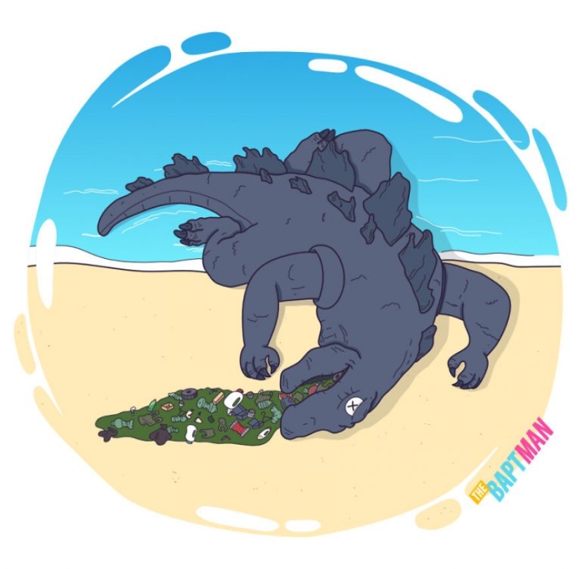 El artista trató de imaginar cómo estos famosos personajes sufrirían los desastres ambientales.