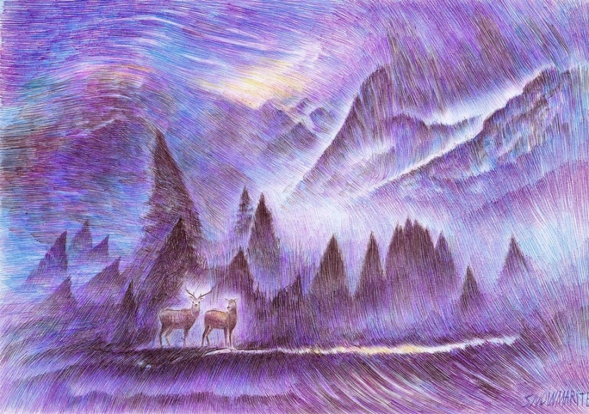 Fascinante bolígrafo dibujos de Marite Desaine