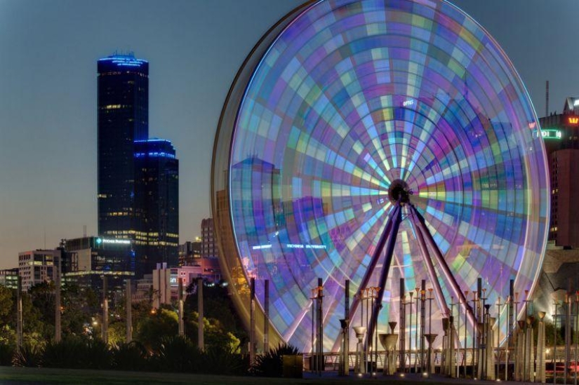 Ferris wheels on long exposure
