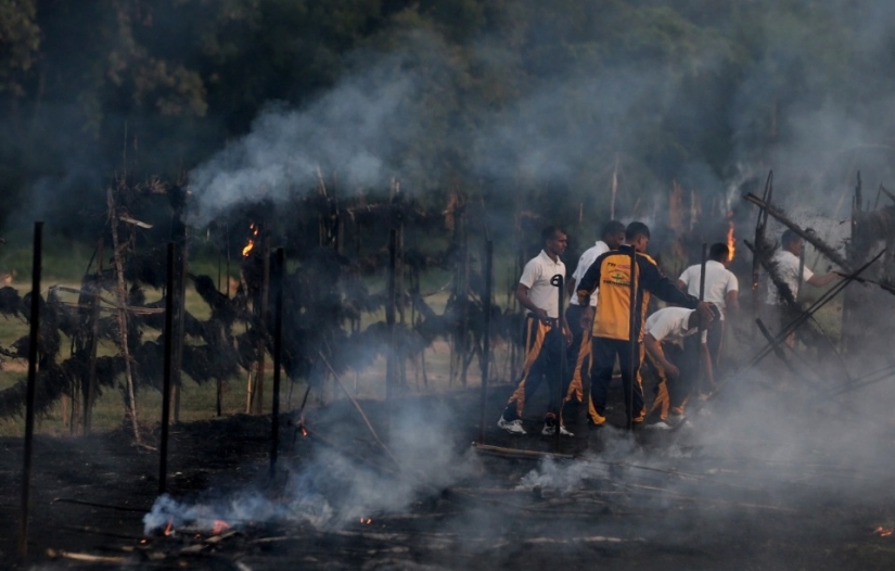 Fiery record: a desperate Indian man rode a motorcycle through a 127-meter tunnel of flames