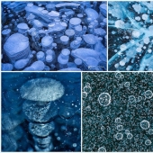 Frozen air bubbles in the lake