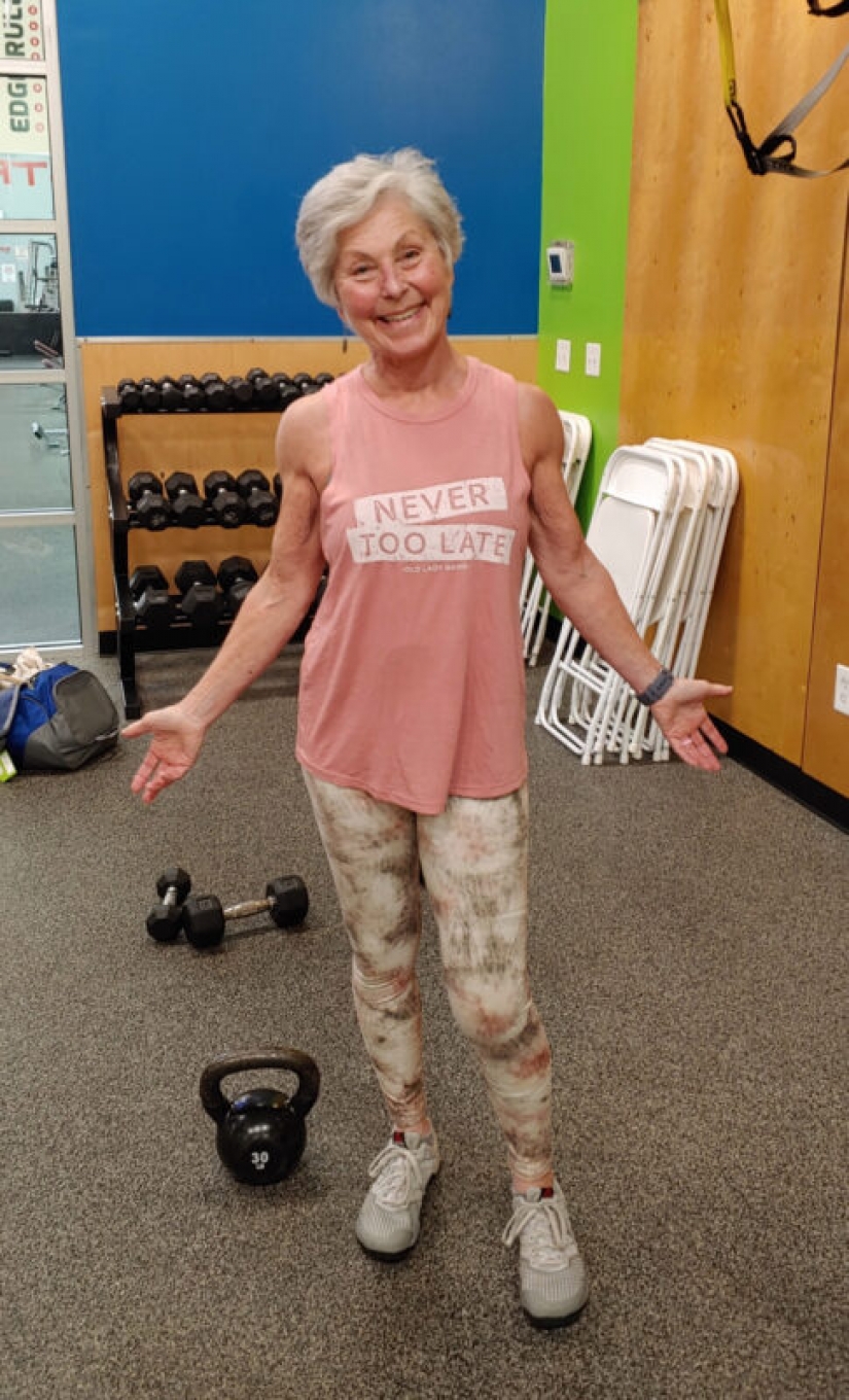 Granny on maximalki: 71-year-old powerlifter playfully presses the bar