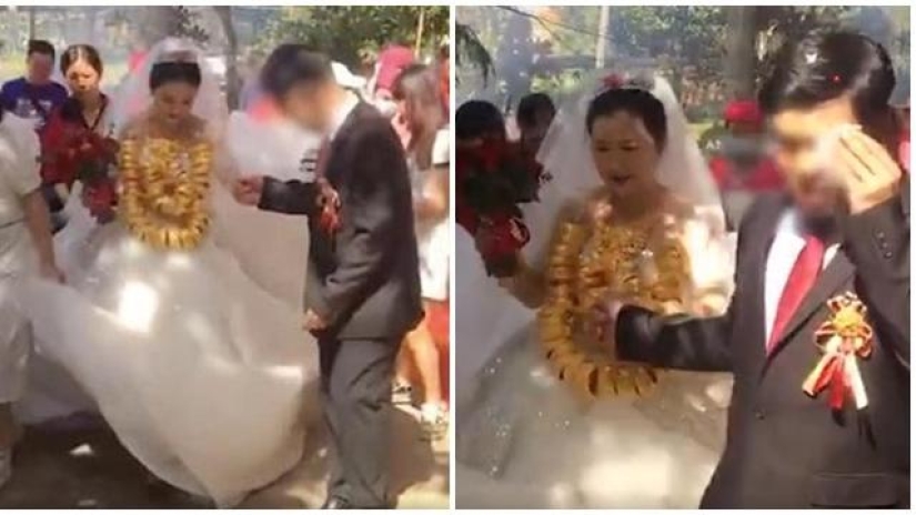 In China, the bride could not walk because of the weight of gold jewelry In China, the bride could not walk because of the weight of gold jewelry