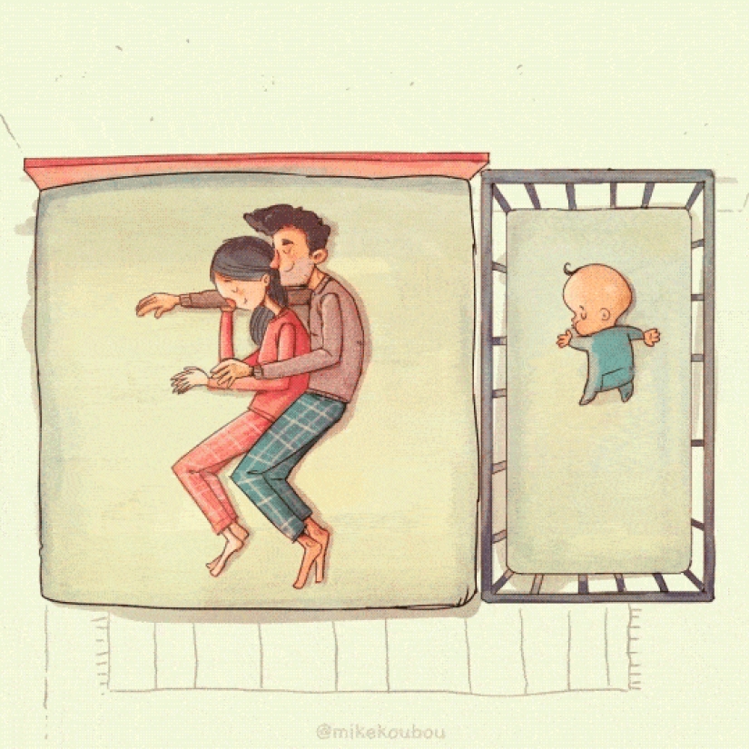 La falta de sueño, el caos, y el llanto: el artista mostró el contraste entre la expectativa y la realidad de la crianza de los hijos