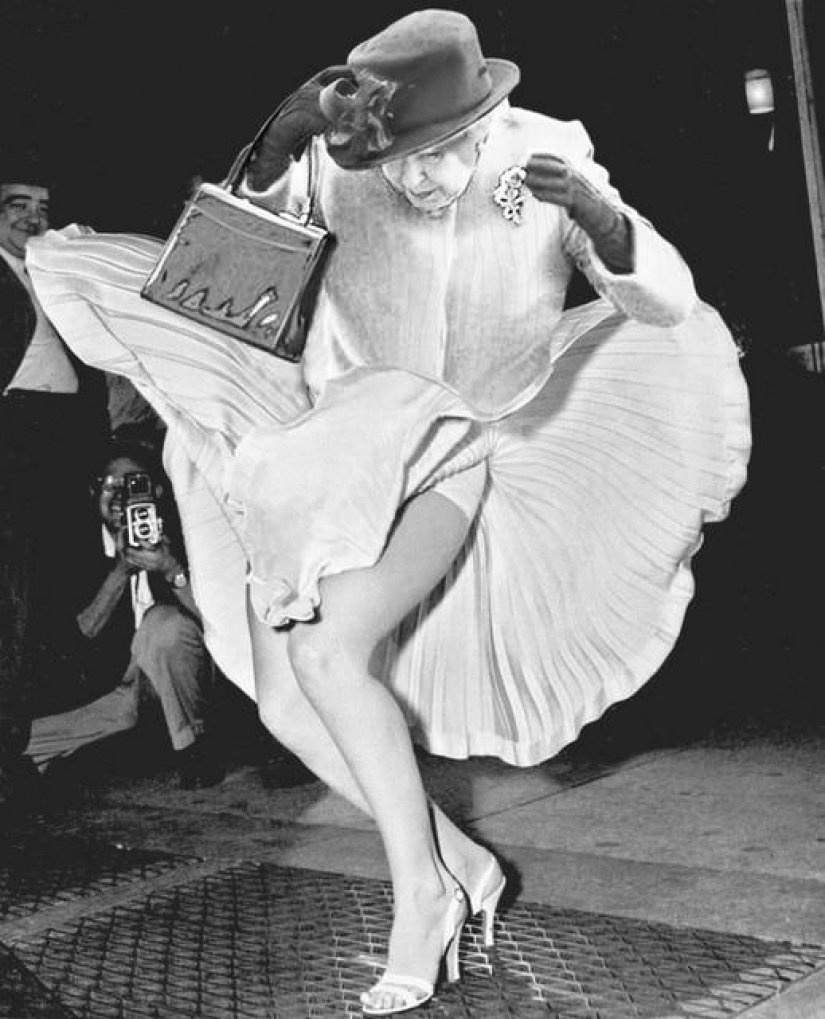 La reina Isabel II a través de recortes de las olas y de bailar con el rey del pop