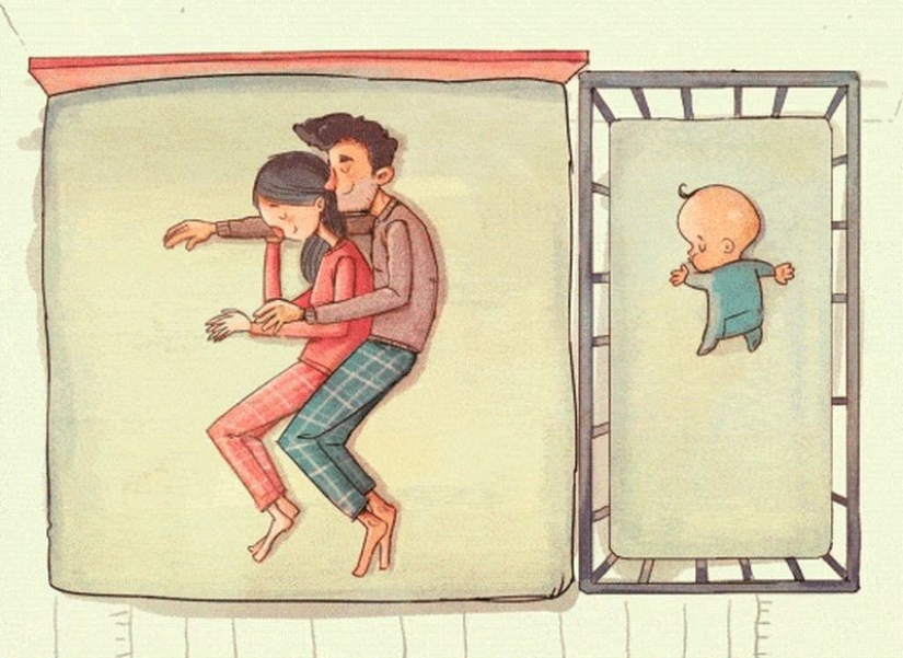 Lack of sleep, chaos, and crying: the artist showed the contrast between the expectation and reality of parenting