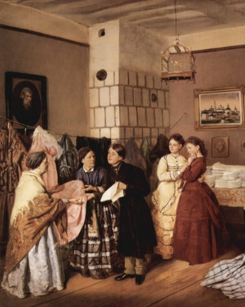 Ladies in bulky dresses: as in the past, women had to cope with toilet