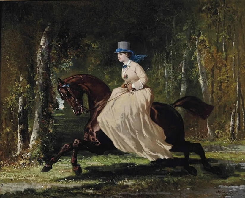 Ladies in bulky dresses: as in the past, women had to cope with toilet