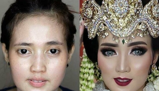 Los milagros de la boda maquillaje Asiático novias antes y después de maquillaje se vea como personas diferentes