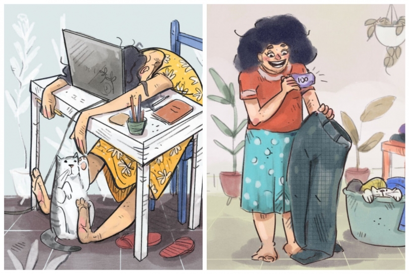 Quarantine life with a cat in illustrations by the Indian artist Annada Menon Quarantine life with a cat in illustrations by the Indian artist Annada Menon