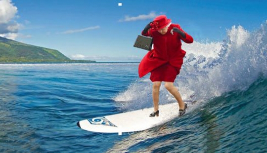 Queen Elizabeth II cuts through the waves and dancing with the king of pop