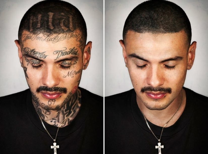 Retouched tattoos of gangsters: Steve Barton's photo project