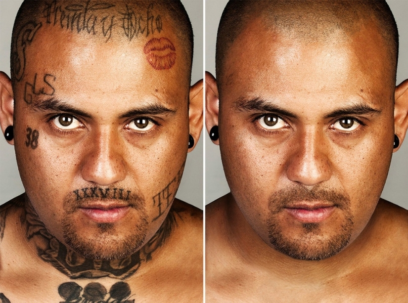 Retouched tattoos of gangsters: Steve Barton's photo project