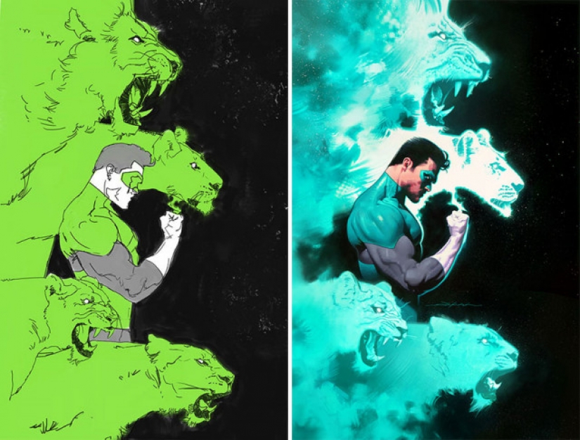 Sketch vs. Final: the artists show their work at the stage of sketch and finished