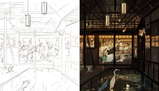 Sketch vs. Final: the artists show their work at the stage of sketch and finished Sketch vs. Final: the artists show their work at the stage of sketch and finished