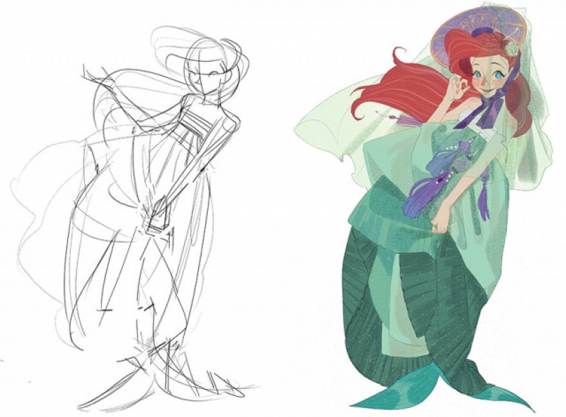 Sketch vs. Final: the artists show their work at the stage of sketch and finished