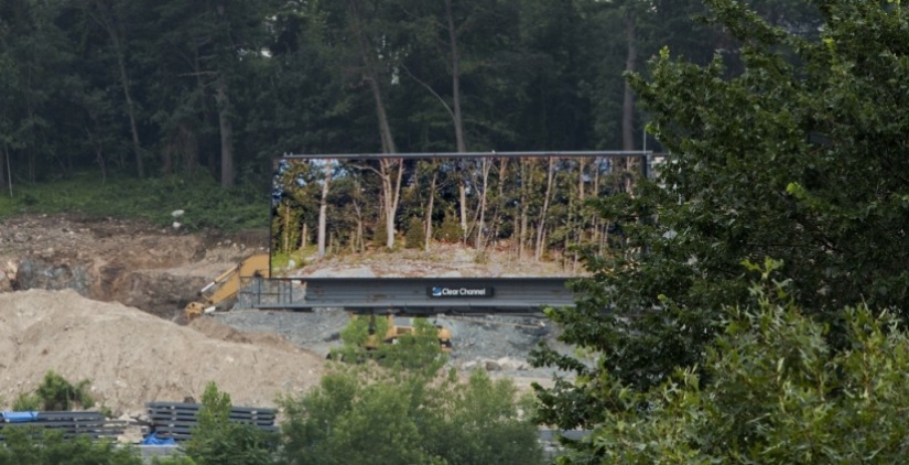 The artist bought a huge billboard to show the beauty of nature The artist bought a huge billboard to show the beauty of nature