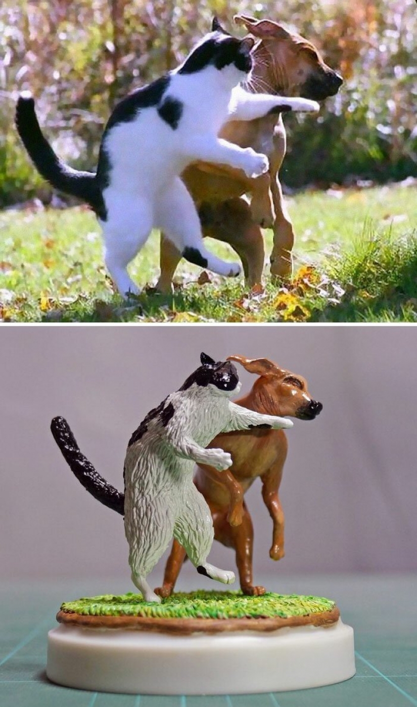 The artist creates figures of animals on the funny Internet meme